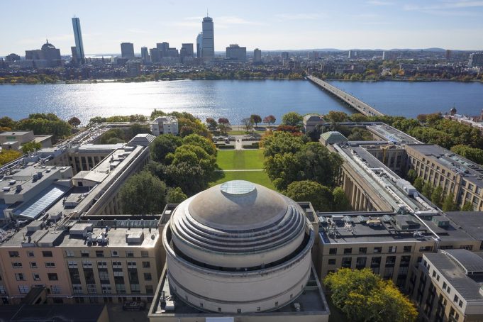 An aerial view of MIT over the dome