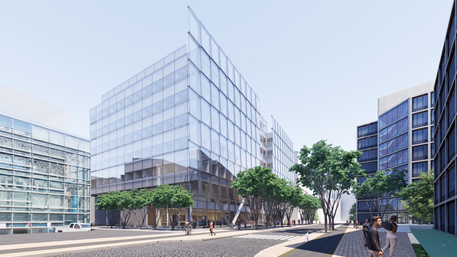 West approach view of the MIT Schwarzman College of Computing building